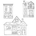 Set of urban houses. Hand drawn vector illustration.